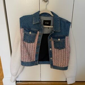 Maje Blue Denim and Pink Knit Jacket